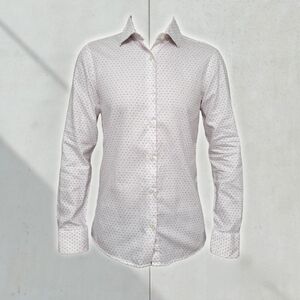 ZARA Men's Slim Fit Pink-ish Cream Long-sleeved Collared Dress Shirt Size M